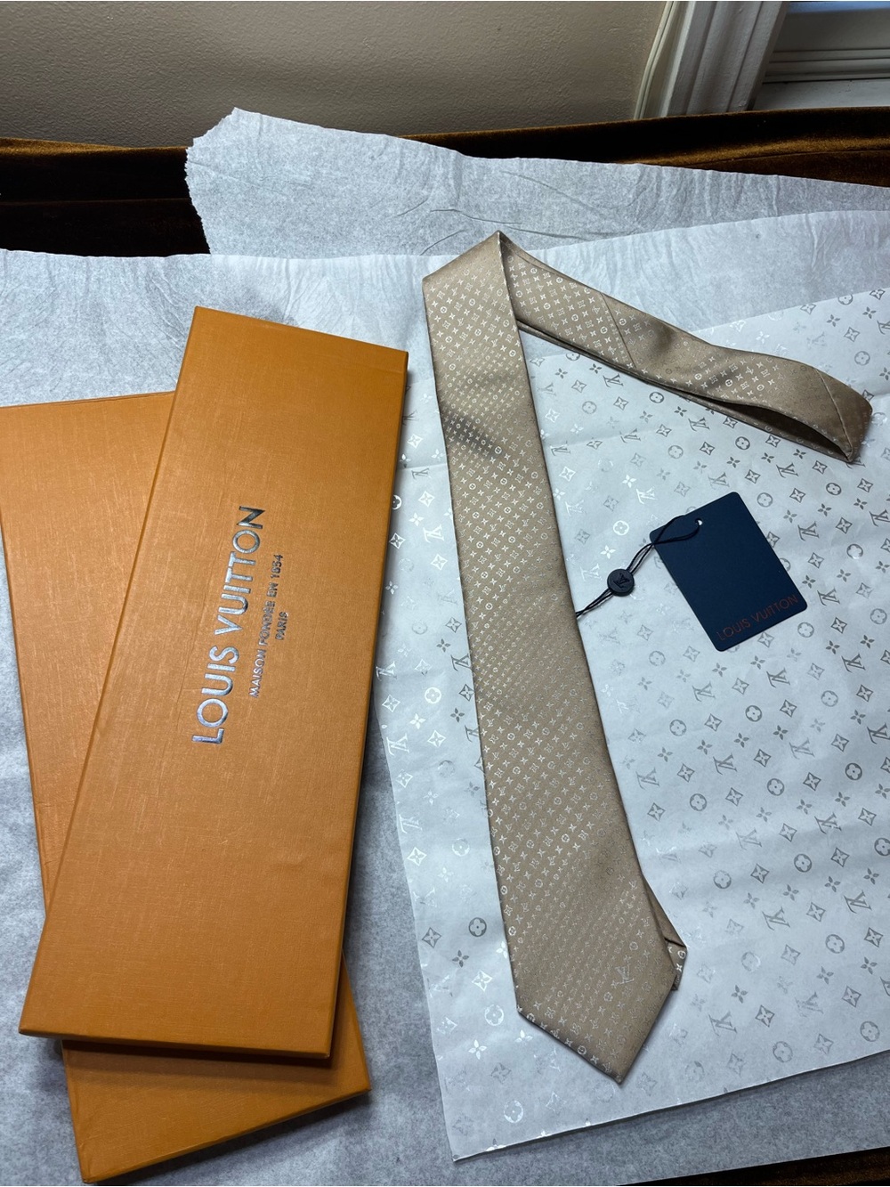 Louis Vuitton Light Beige Monogram Silk Tie